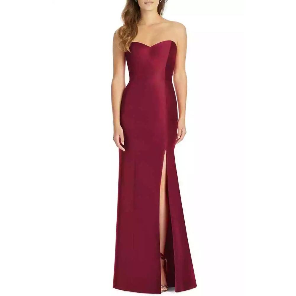 ALFRED SUNG D759 SATIN TWILL STRAPLESS BURGUNDY TRUMPET DRESS GOWN 16